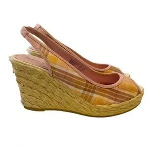 Montego Bay Club Wedge Sandals Slingback Platform Espadrilles Pink Plaid 7.5